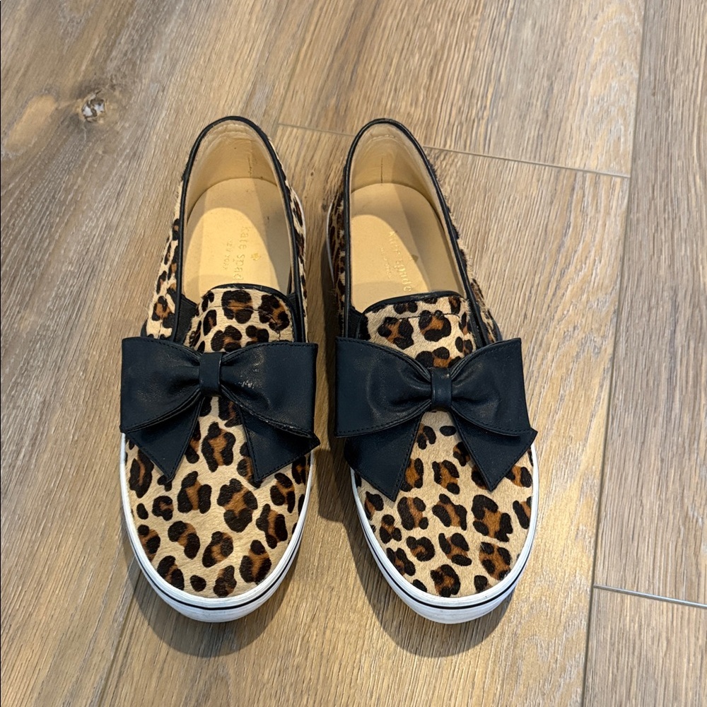 Kate Spade Animal Print Loafers with Dark Bow
